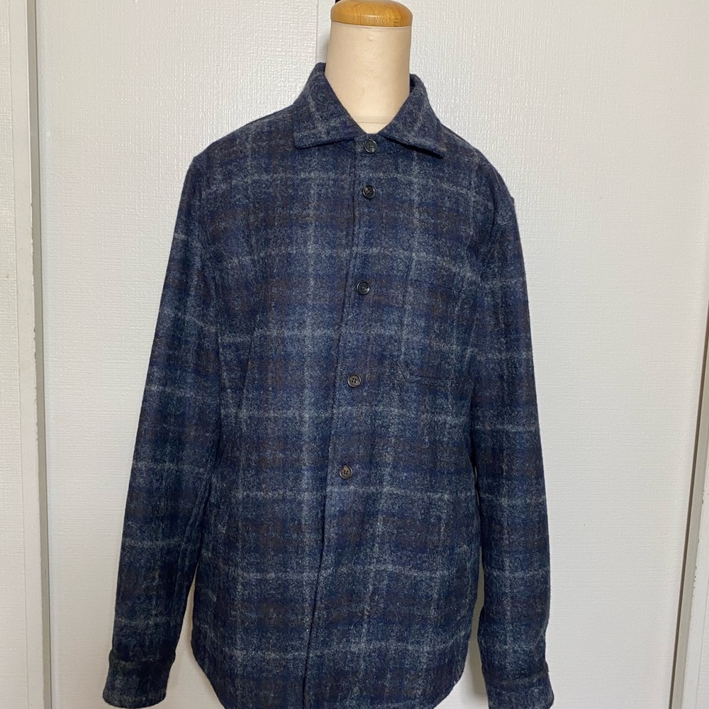 MAURIZIO BALDASSARI Alpaca & Plaid Blue Button Down Overshirt! Sz 48 (RARE!!!)